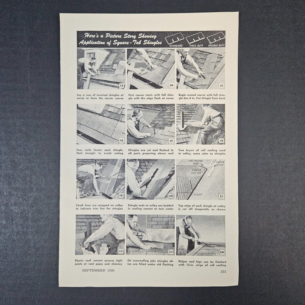 1950‎ Application of Square-Tab Roof Shingles Storyboard How-To Vintage Print Ad